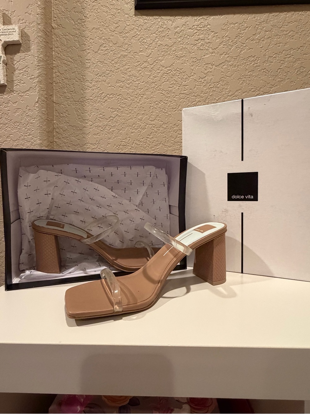Dolce Vita Clear-Strap Nude Block Heel Sandals